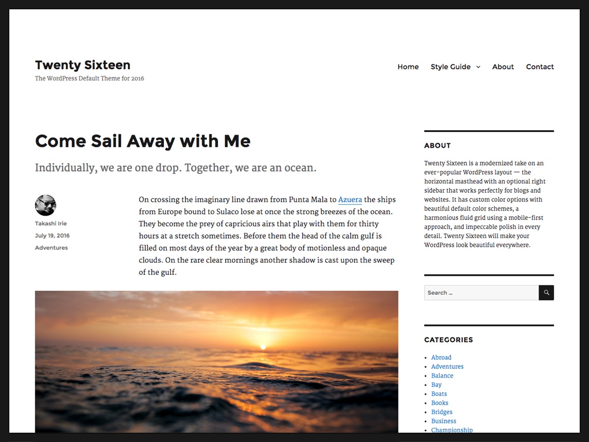 twenty sixteen free wordpress theme 1