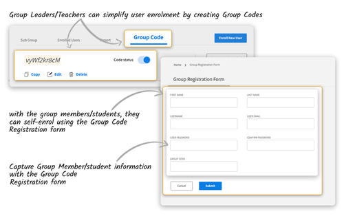 icon for share group codes with learners for self-enrollment